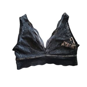 Victoria's Secret Black Gold Logo SIZE LARGE Lace Bralette Unlined Lounge Bra VS